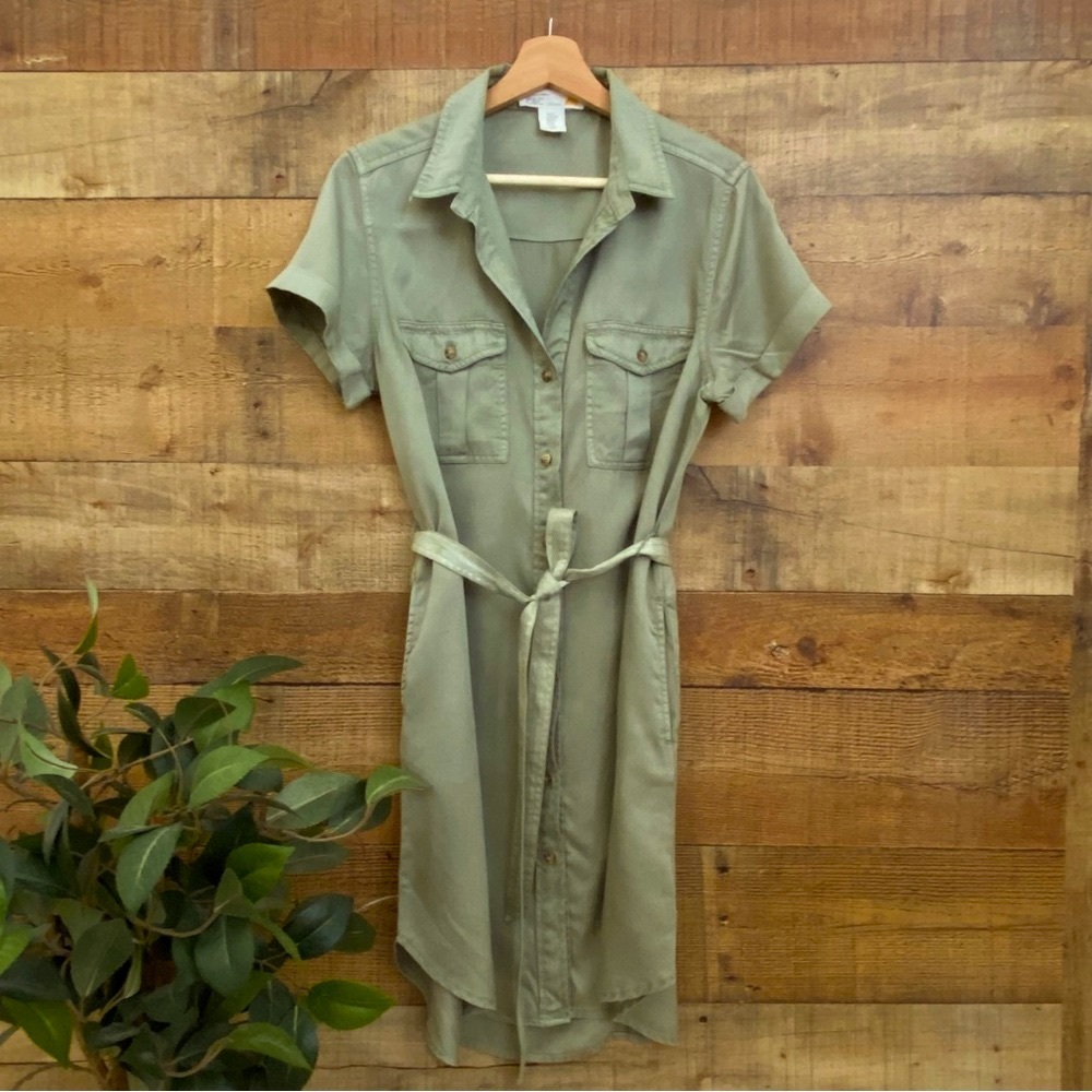 Dress Tailored Olive Green Button Up Cargo Shirt Dress by C&C California